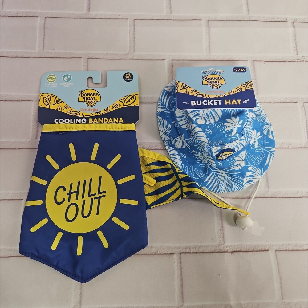 Banana Boat Bucket Hat + Cooling Bandana for dogs set small